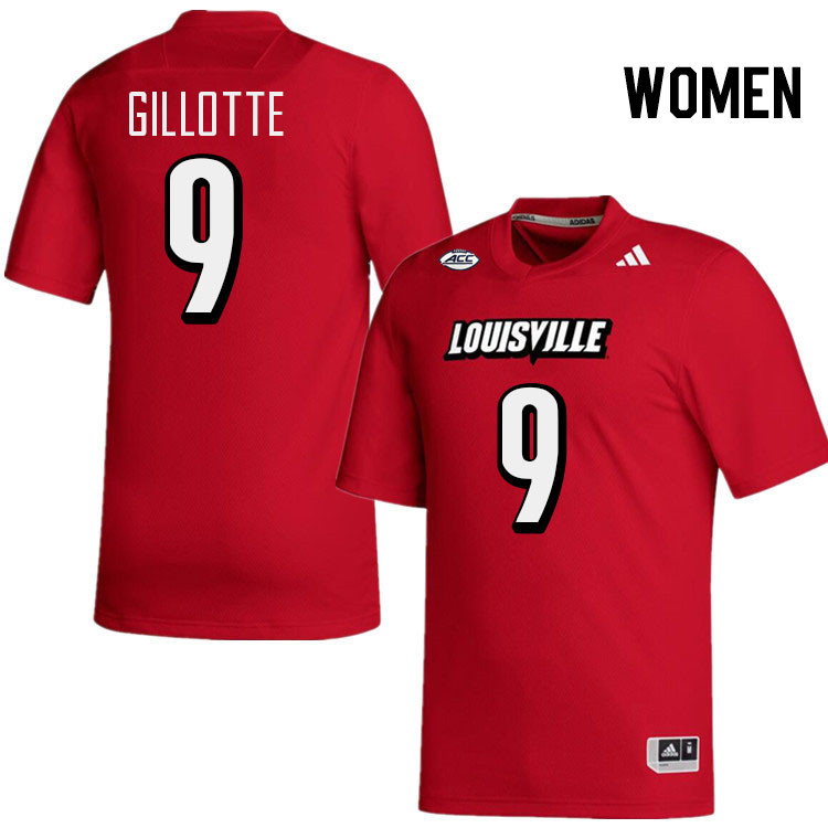 Women #9 Ashton Gillotte Louisville Cardinals College Football Jerseys Stitched-Red